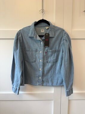 Levi's Kinley Boxy Utility Denim Button-Up Shirt with Puff Shoulder Accents